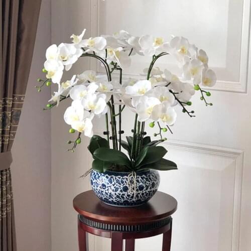 1 Set Big Artificial Orchids PU Real Touch Hand Set Artificial Glass Large Artificial Flower Arrangement No Vase Home Decoration