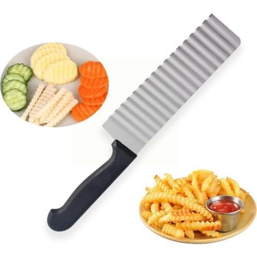 1pc Silver Steel Potato Cutter Dough Vegetable Fruit Wavy Slicer Cutter Potato Knife Kitchen Tools Crinkle Z2G0