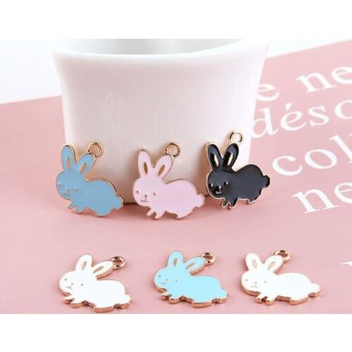10pcs 22*24mm Rabbits Enamel Charms Pendants Fit DIY Earrings Bracelets Finding Gold Tone Animals Dangle Jewelry Accessory YZ477