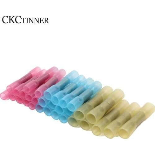 100PCS BHT Red Blue Yellow BHT1.25 BHT2 BHT5 Heat Shrink Butt Waterproof Insulated Connector Terminal Nylon Brass Terminal