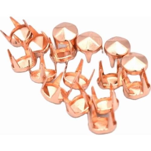 100pcs Rose gold Low Cone Punk 5mm Studs Spike 4 Cone Claw Nailheads Rivets For DIY Craft Making Jacket Bags Belts Leather Craft