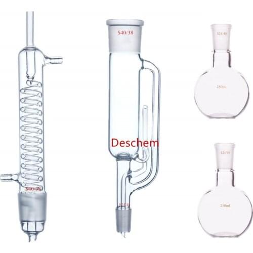 250ml 24/40 Soxhlet Extractor 40/38 Graham Coil Condenser & Two Flat Flask,Lab Glassware