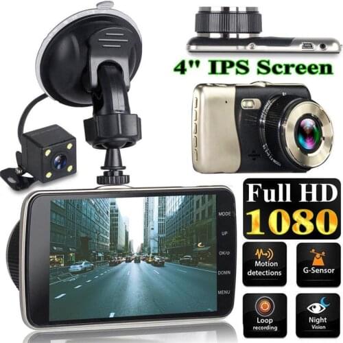 4 Inch LCD IPS Dual Lens Car Dash Cam FHD 1080P Dashboard Camera Driving Recoder 170 Degree DVR Vehicle Dash Camera G-Sensor