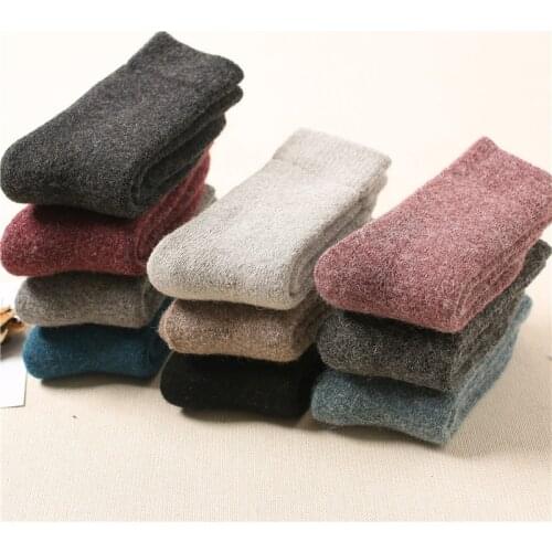 New Womens Winter Thickened Warm Cashmere Solid Color High Quality Wool Socks 5 Pair