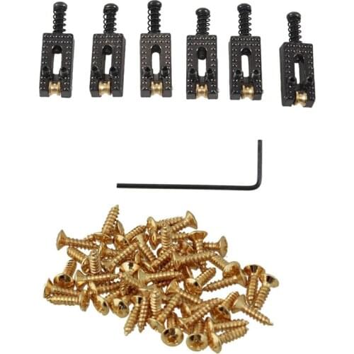 50Pcs Guitar Bass Screws Parts for Scratchplates Pickguard, Gold & 6Pcs Roller Bridge Tremolo Saddles with Wrench Black
