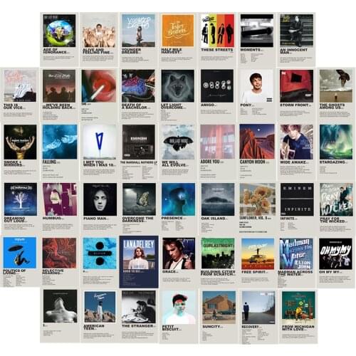 50PcsMusic Album Poster Postcard Photo Wall Collage Kit Aesthetic Pictures Album Style Photo Collection Room Bar Cafe Wall Decor