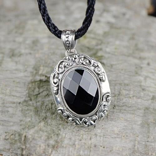 925 Silver Decoration Personality Retro Old Thai Silver Black Pendant Female Models