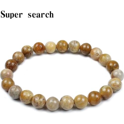 8mm Natural Stone Yellow Coral Lace Agates Round Beads Bracelet Nice Gift For Women Men High Quality Elastic Bracelet