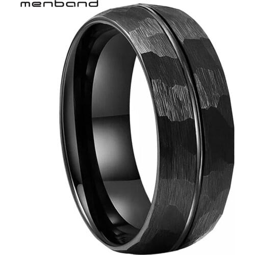 Black Hammer Ring Men Women Tungsten Wedding band With Multi Faces Center Grooved Brushed Finish 8MM Comfort Fit