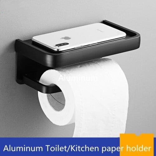 Black Wall Mounted Toilet Tissue Holder for Mobile Phone Rack Roll Paper Rack Toilet Paper Holder Aluminum Tissue Boxes