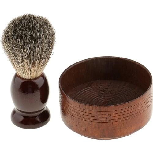 Wooden Mens Shaving Brush With Shave Mug Bowl Barber Beard Soap Cup Set