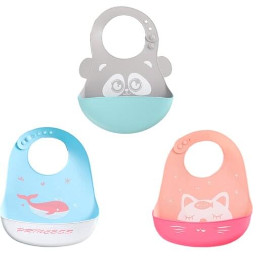 Baby Bibs Silicone Comfortable Waterproof Food Catcher Pockets Soft Silicone Baby Feeding Bib Baby Stuff Solid Feeding For Kids