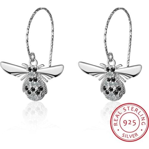 Animal Design 925 Sterling Silver Micro Zirconia Bee Earrings Women Fine Jewelry oorbellen Boucle d'oreille S-E793