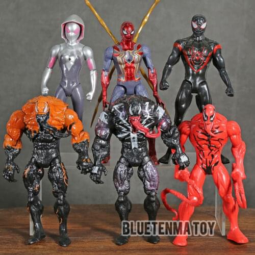 Marvel Spiderman Venom Carnage Miles Morales Gwen Stacy With Led Light Action Figure Toy Model Collection Gift