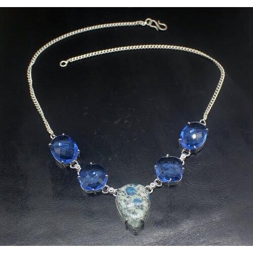 Hermosa Jewelry Gorgeous Sea Sediment Blue Topazz Silver Color Women Ladies Gifts Pendant Necklace Chain 44cm 20213406