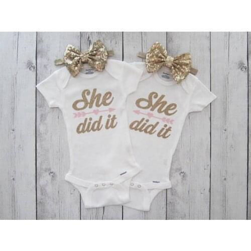Custom Twins He did it, She did it newborn infant baby bodysuit onepiece romper Outfit coming Home toddler shirt party favors