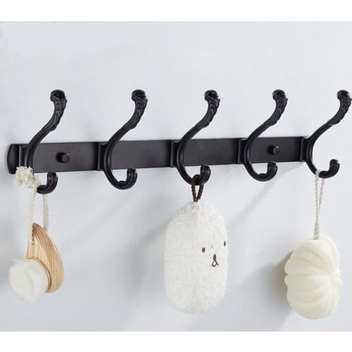 Space aluminum solid hook bathroom hardware hook clothes hook wall hook simple black clothes hook bearing 20kg