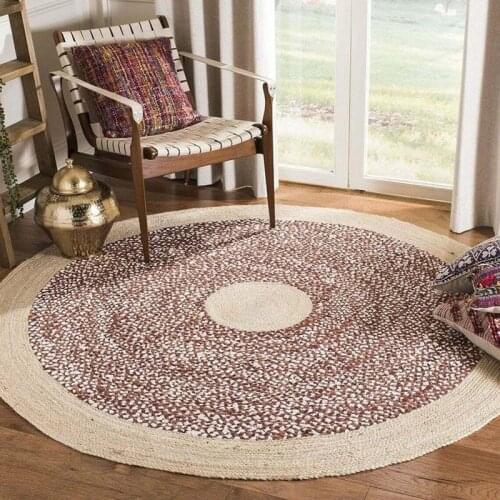 Rug 100% Natural Jute and Cotton Woven Household Decorative Carpets Style Double-sided Hand-woven Area Rugs