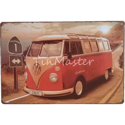 Route 66 Bus Metal Wall Art Tin Sign Gift Vintage Plaque Garage Home Decor Retro Car Metal Poster Signs Man Cave Wall Stickers