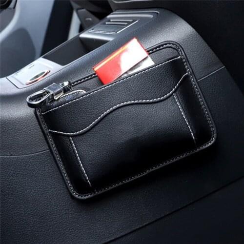 Multifunction Car Storage Box Car Pouch Bags Collecting Bag For Cards Mobile Phone Sticky Bag Interior Accessories PU Leather