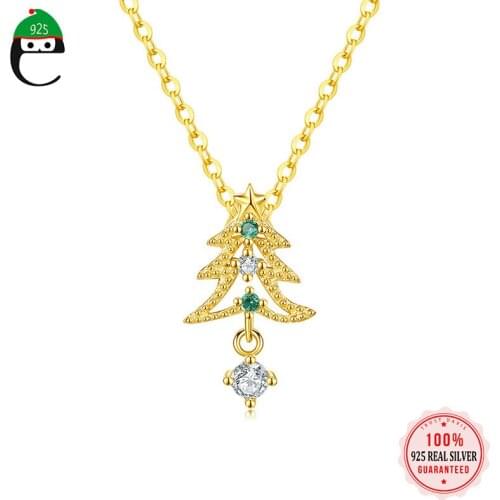 ElfoPlataSi Real 925 Sterling Silver Fashion Blue Zircon Christmas Tree Pendant Necklace For Women Wedding Party Jewelry L009