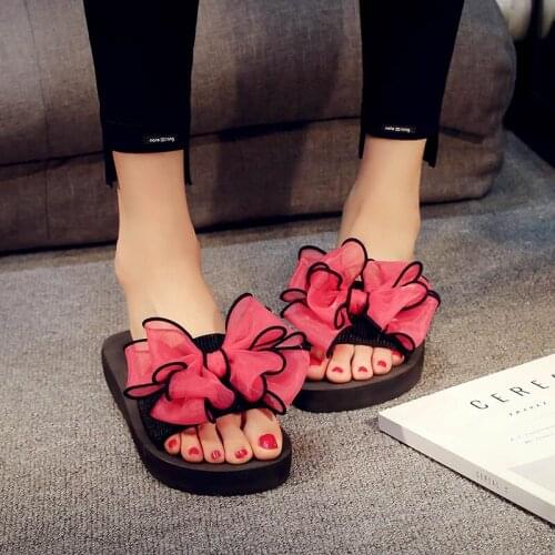 Fashion Bow Womens Slippers Casual EVA Non-slip Flat Shoes Soft Comfortable Slippers European American Thick-soled Flip Flops