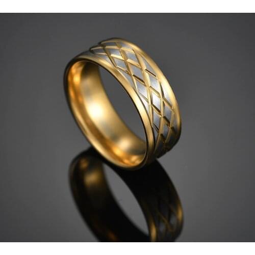 8mm Basic Ring for Men Gold Grid Stainless Steel Casual Male Anel Stylish Punk Charm Man Jewelry For Boy Husband Gift