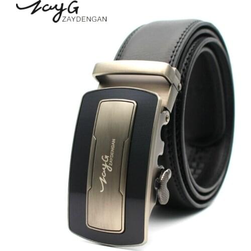 ZAYG Men Simple Stitching High Quality Leather Belt Male Brand Automatic Ratchet Buckle Belt Male Alloy Automatic Buckle Belt