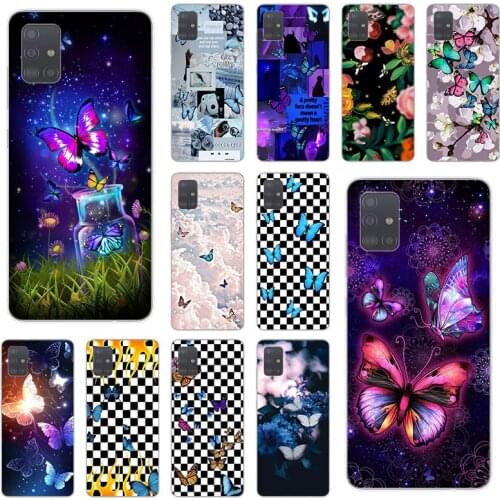 Flower Blue Butterfly Soft TPU Phone Case For Samsung A50 A52 A51 A71 A41 A31 A32 A42 A21S A11 A72 A70 A22 A20 A30 A40 A12 Cover