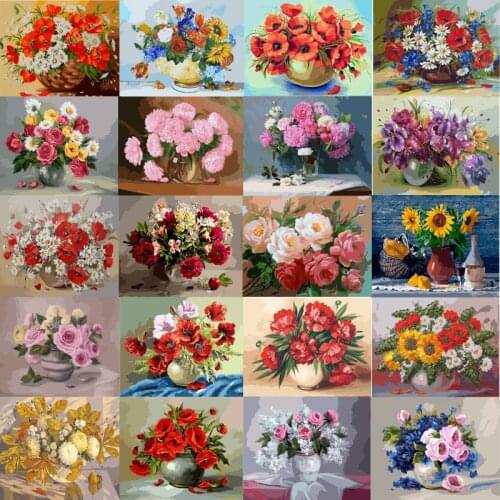 Various Flowers In Vase DIY Pictures By Numbers Oil Painting By Numbers Art Painting Home Wall Decor Unique Gift Linen Canvas