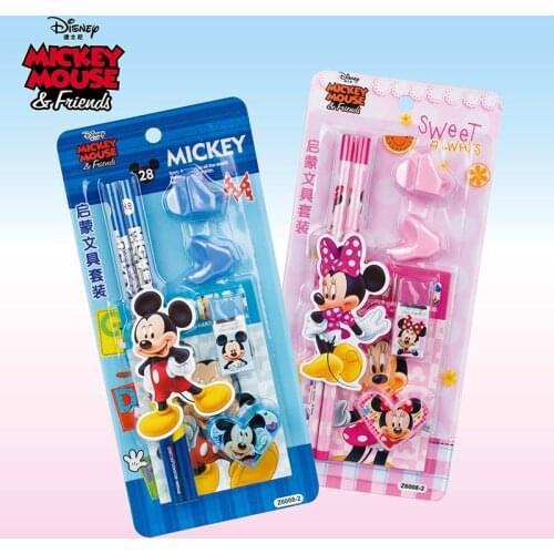 7-piece set Disney Mickey Creative Stationery Set Pen Cute Notebook Pencil Color Eraser Combination School Supplies Office Gifts