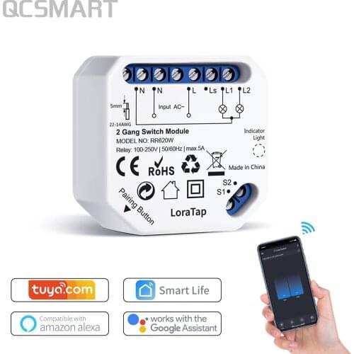 Tuya Smart Life 2 Gang Wifi Switch Breaker Relay Module App Remote Operate Timer Works with Google Home Alexa DIY Smart Home