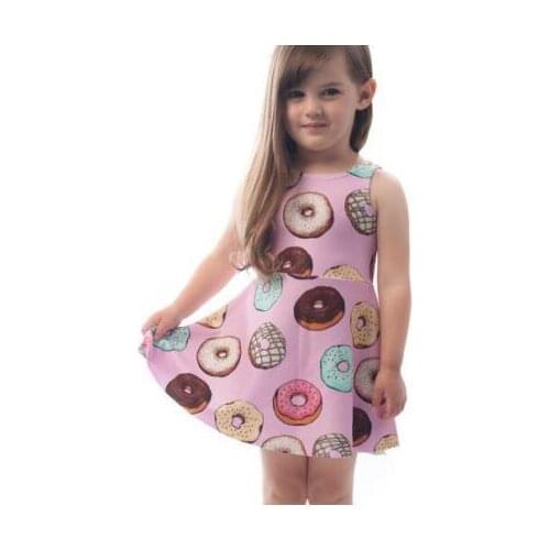 2019 Summer vest dress for girls / Donut print / Princess girls dresses