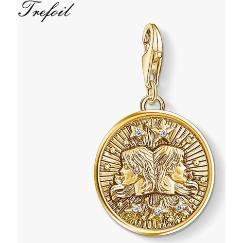 Zodiac Sign Gemini Charms,2019 Fashion Jewelry 925 Sterling Silver Vintage Gift For Women Men Fit Bracelet Necklace New