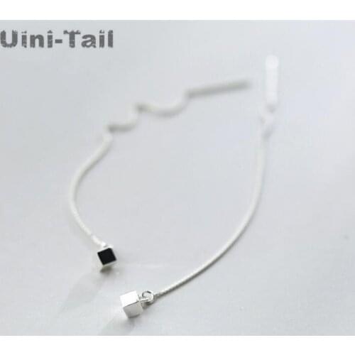 Uini-Tail hot 925 sterling silver brushed square long earrings simple temperament fashion geometric square tassel earrings