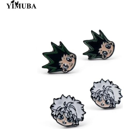 Classic Hunter x Hunter Stud Earrings Gon Killua Figure Enamel Metal Ear Studs for Women Men Anime Jewelry Accessories Fans Gift