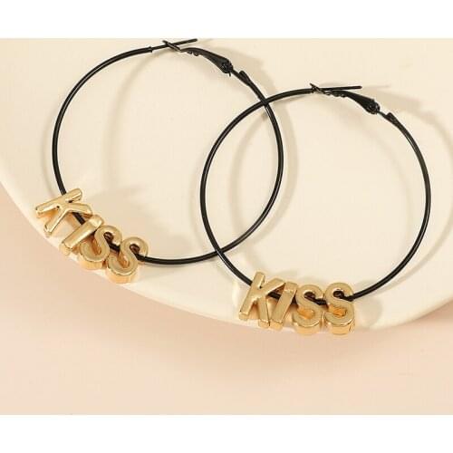 Retro Letter Words Pendant Earrings for Women Exaggerated Metal Hoop Earrings Party Ear Rings Buckle Aesthetic Statement Jewelry