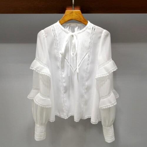 Spring 2021 new Korean versatile bowknot round neck layer by layer Sleeve Chiffon shirt age reducing top shirt