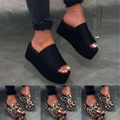 Women Slippers Casual Leopard Flat Platform Slippers Thick Bottom Outdoor Beach Summer Shoes Women Waterproof Durable Sandals