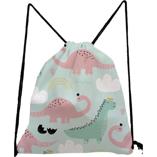 Cute Dinosaur Print Toy Bag Casual Drawstring Bags Preppy Style Childrens Backpack Unisex Shoe Bag for School Portable Book Bag