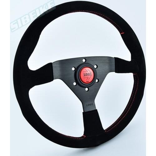 Universal Red Horn 14 Inch suede leather+Aluminum Racing Steering Wheel
