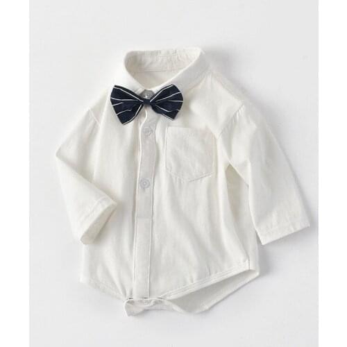 Baby Boy Bodysuits Long Sleeve Spring&Autumn Clothes Solid White 3-24M Boys Gentleman Shirts Infant Baby Rompers