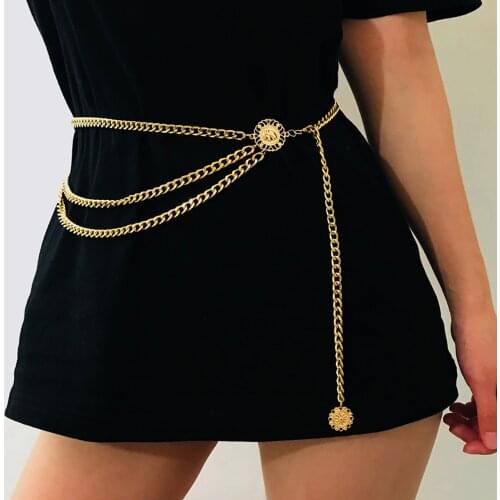 Women Fashion Belt Hip High Waist Gold Silver Narrow Metal Chain Chunky Fringes Crystal Diamond Waist Chain