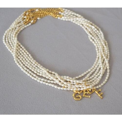French elegant freshwater pearl fashion simplicity retro bamboo texture letter pendant necklace clavicle chain women