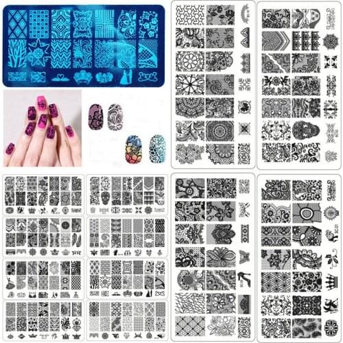 1pc Lace Nail Stamping Plates 12*6cm Spuare Crown/Butterfly/Flower/High Heel Template For Nail Polish Manicure Tool Nail Stencil