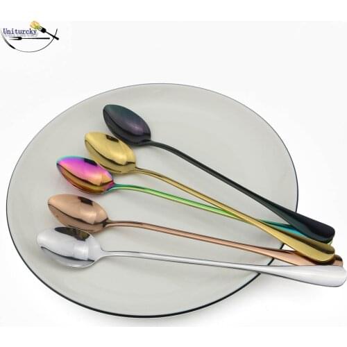 Uniturcky 1Pc Oval Scoop Shiny Stainless Steel Ice Cream Coffee Scoop Rainbow|Gold|Black|Silver|Rose Drink Juice Scoop Teaspoon