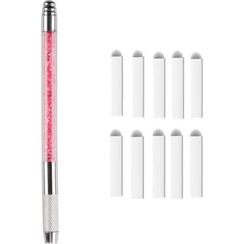 1pc Tattoo Eyebrow Crystal Pen with 10pcs U Shape 18pins Combination Tattoo Sets for Microblading Permanent Makeup