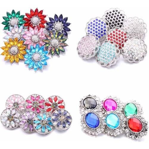 10pcs/lot High Quality Metal Snap Button Jewelry DIY Crystal Rhinestone Flower 18mm 20mm Snap Buttons Fit Snap Bracelet Bangle