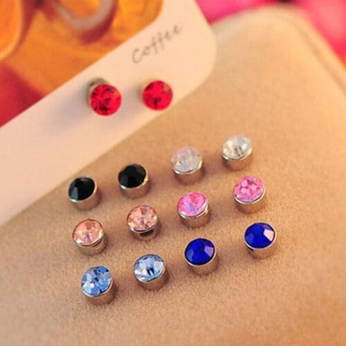 100pcs/lot New Magnet Color Crystal Ear Pierced Earrings Strong Magnetic Iron Magnet Men And Women Fake Earrings