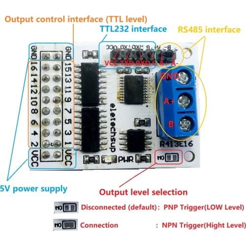 16ch Multifunction RS485 RS232(TTL) PLC Modbus Rtu Module IO Control Switch Board for 5V 12V 24V Relay Board Motor LED